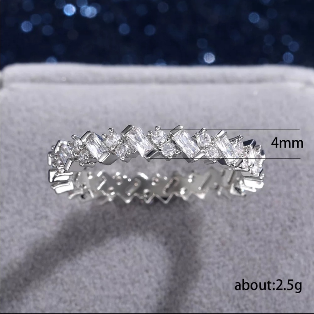 New 925 Silver Rectangular Diamond Engagement Ring - Picture 6 of 6